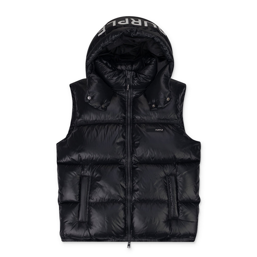 Jet Black Nylon Snap Off Hood Puffer Vest