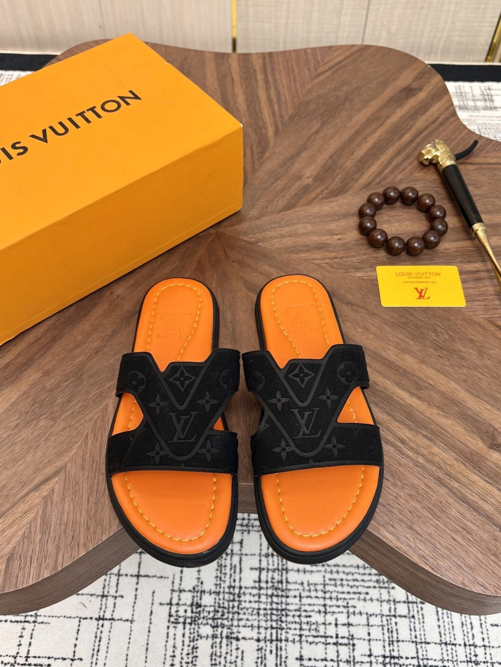 Louis Vuitton Monogram H-Cut Slide Sandals