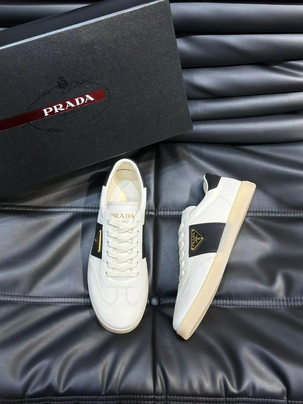 Prada Men's Contrast-Accent Low-Top Sneakers
